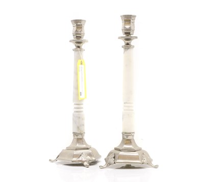 Lot 2 - A pair of silver plated candlesticks