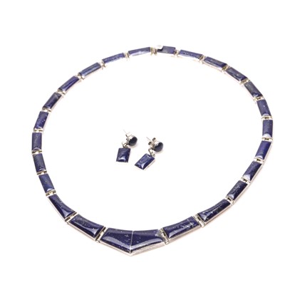 Lot 1221 - A silver lapis lazuli necklace and earrings set