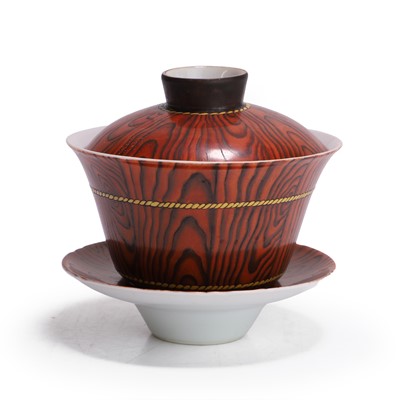 Lot 295 - A Chinese porcelain bowl, cover and stand of erotic nature