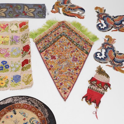 Lot 139 - A set of three Chinese silk embroidered butterfly appliqués