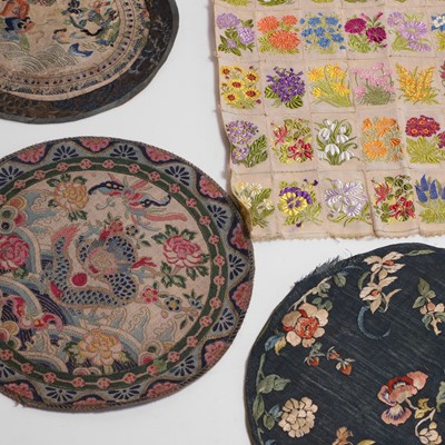 Lot 139 - A set of three Chinese silk embroidered butterfly appliqués