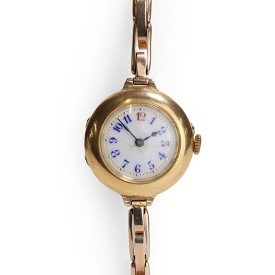 Lot 1301 - An early 20th century gold mechanical bracelet watch