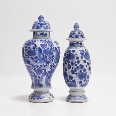 Lot 214 - Two Chinese blue and white vases and covers