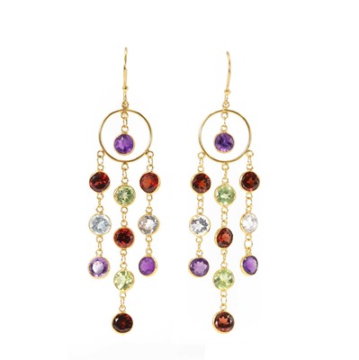 Lot 1109 - A pair of multi-gem drop earrings