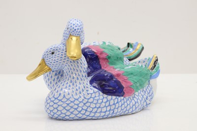 Lot 103 - A Herend porcelain model of two ducks