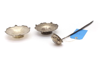 Lot 16 - Two silver dishes and a toddy ladle