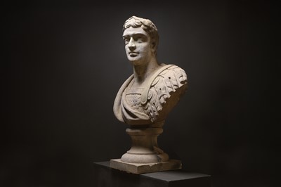 Lot 220 - A large carved sandstone bust of a Roman emperor