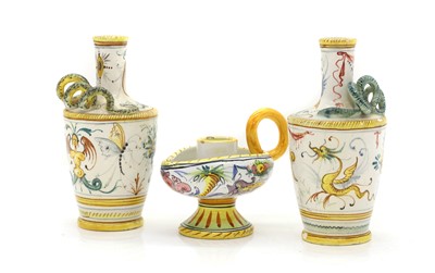 Lot 102 - A near pair of Italian Maiolica vases