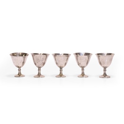 Lot 46 - A collection of five Persian silver spirit glasses