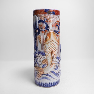Lot 116 - A Japanese Imari porcelain cylinder vase