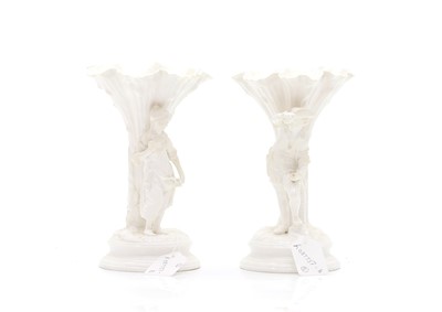 Lot 157 - A pair of Copelands blanc de chine trumpet vases