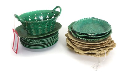 Lot 112 - A Staffordshire green glazed maiolica chestnut basket