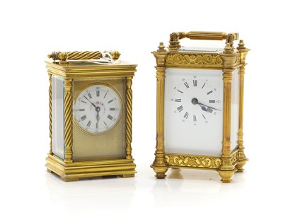Lot 211 - Two brass carriage timepieces