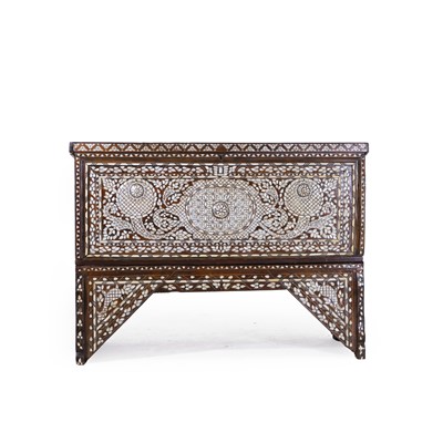 Lot 9 - A hardwood, ivory and mother-of-pearl chest-on-stand.