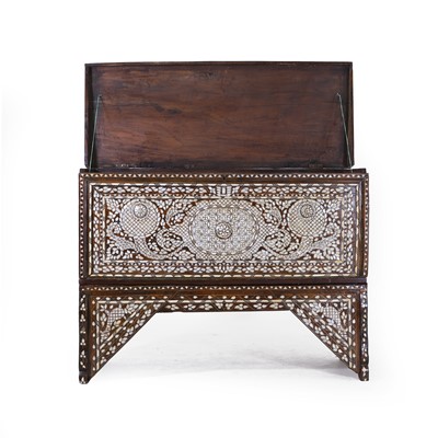 Lot 9 - A hardwood, ivory and mother-of-pearl chest-on-stand.