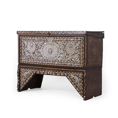 Lot 9 - A hardwood, ivory and mother-of-pearl chest-on-stand.