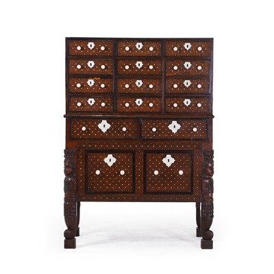 Lot An Indo-Portuguese teak, rosewood, ebony and ivory 'Contador' cabinet