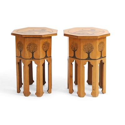Lot 24 - A pair of penwork and inlaid octagonal tables