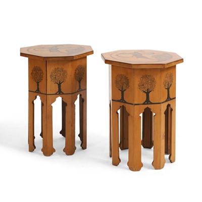 Lot 24 - A pair of penwork and inlaid octagonal tables