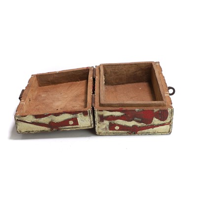 Lot 99 - A small polychrome blind fret-carved casket