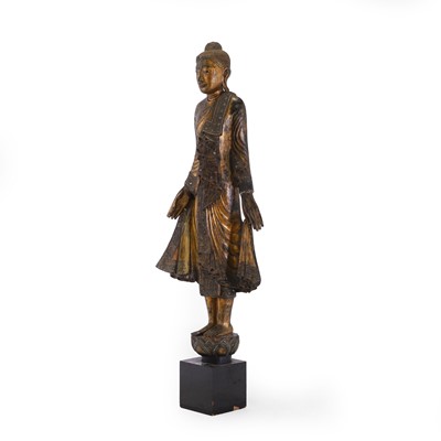 Lot 138 - A large carved and lacquered standing Buddha