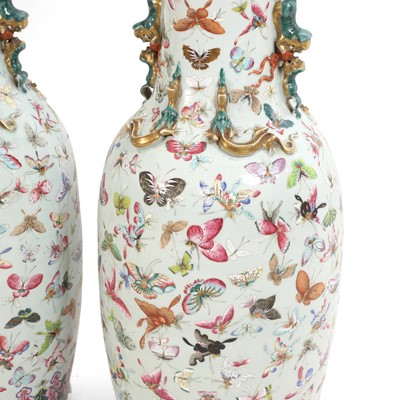 Lot 3 - A pair of large Canton 'butterfly' vases