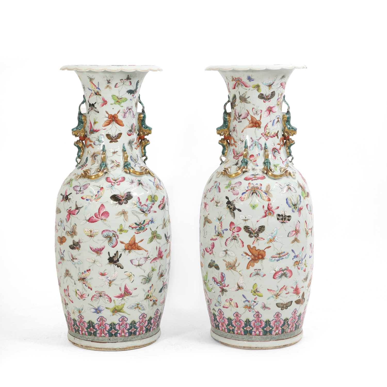 Lot 3 - A pair of large Canton 'butterfly' vases