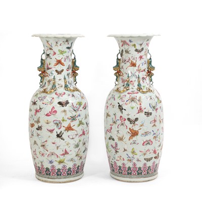 Lot 3 - A pair of large Canton 'butterfly' vases