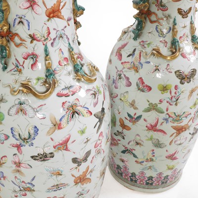 Lot 3 - A pair of large Canton 'butterfly' vases