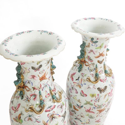 Lot 3 - A pair of large Canton 'butterfly' vases