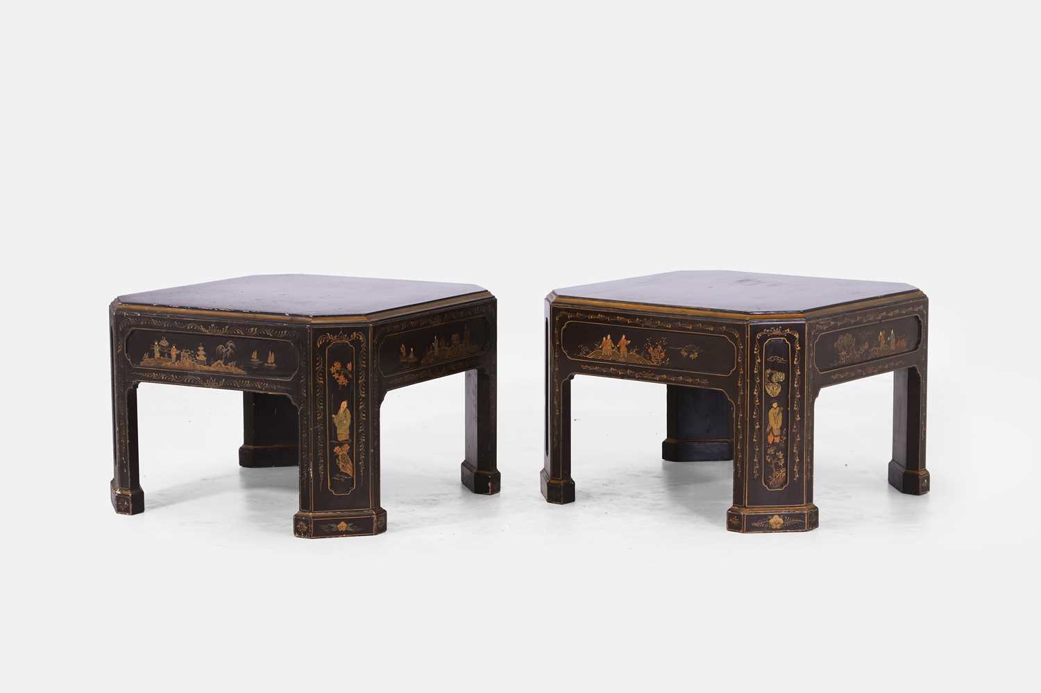 Lot A pair of large japanned side tables
