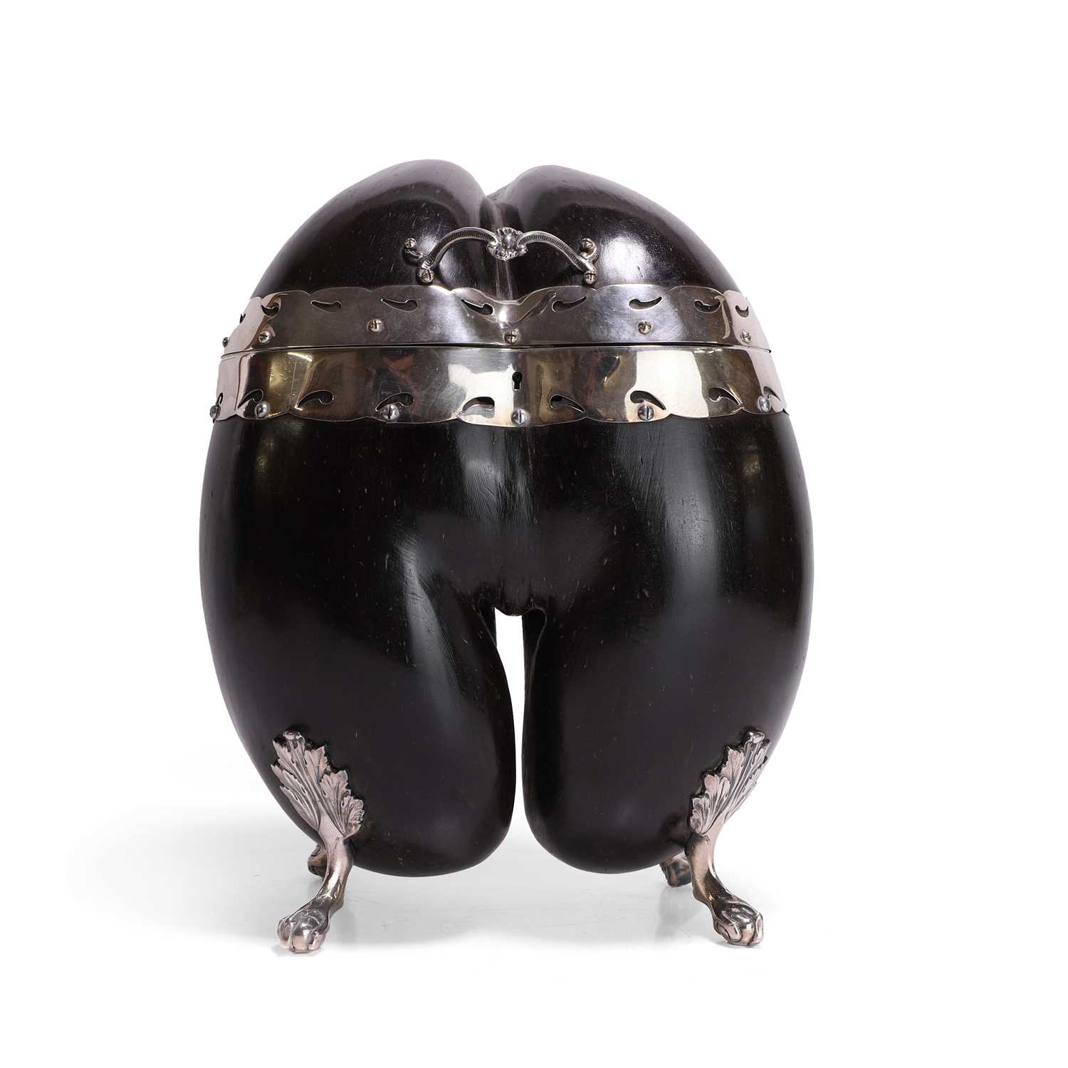 Lot 135 - A silver-plate-mounted coco de mer tea caddy