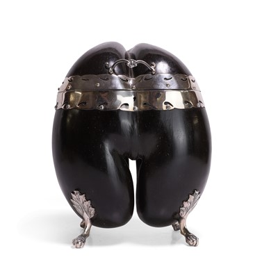 Lot A silver-plate-mounted coco de mer tea caddy