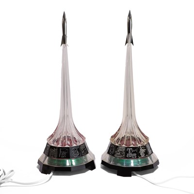 Lot 35 - A pair of Soviet commemorative space rocket night lamps