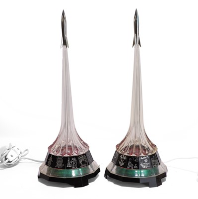 Lot 35 - A pair of Soviet commemorative space rocket night lamps