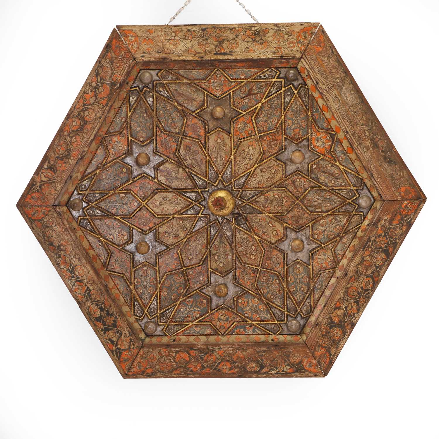 Lot 8 - An Ottoman hexagonal painted and giltwood ceiling panel