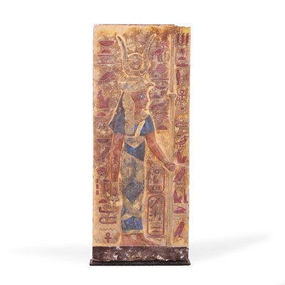 Lot 206 - An Egyptian Revival carved and polychrome-painted alabaster panel
