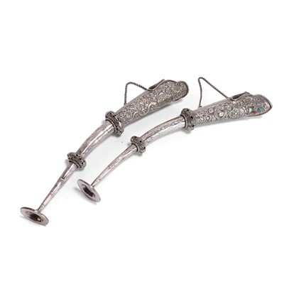 Lot 147 - Two telescopic silver ritual horns