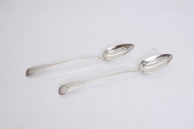Lot 3 - Two silver fiddle pattern sauce basting spoons