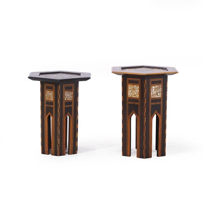 Lot 189 - A near pair of hardwood and mother-of-pearl inlaid occasional tables
