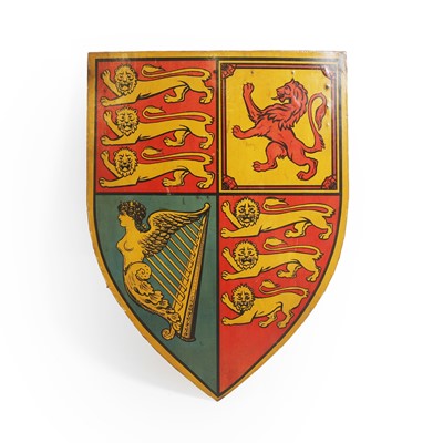 Lot 32 - A wooden painted royal coat of arms shield