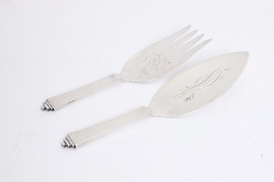 Lot 48A - A pair of Georg Jensen sterling silver pyramid-pattern fish servers