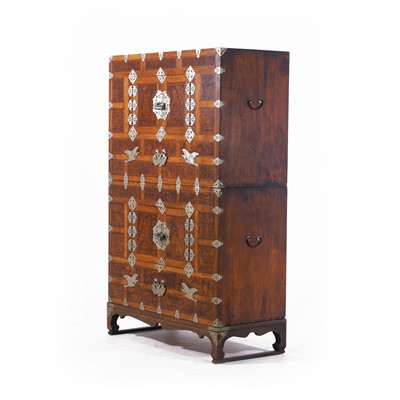 Lot 70 - A pear wood, paulownia and white-metal-mounted 'ich un nong' stackable cabinet