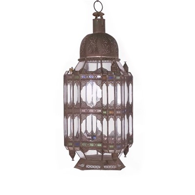 Lot 199 - A large pierced-metal and stained-glass lantern