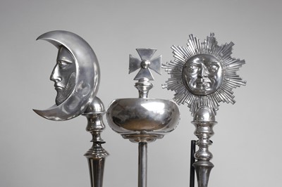 Lot 235 - A group of three silvered-pewter masonic staves or sceptres