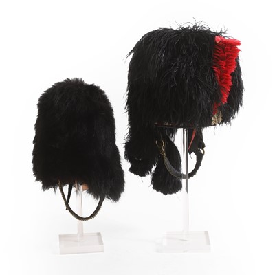 Lot 223 - A Scottish 'other ranks' ostrich feather bonnet and a brigade of guards bearskin cap