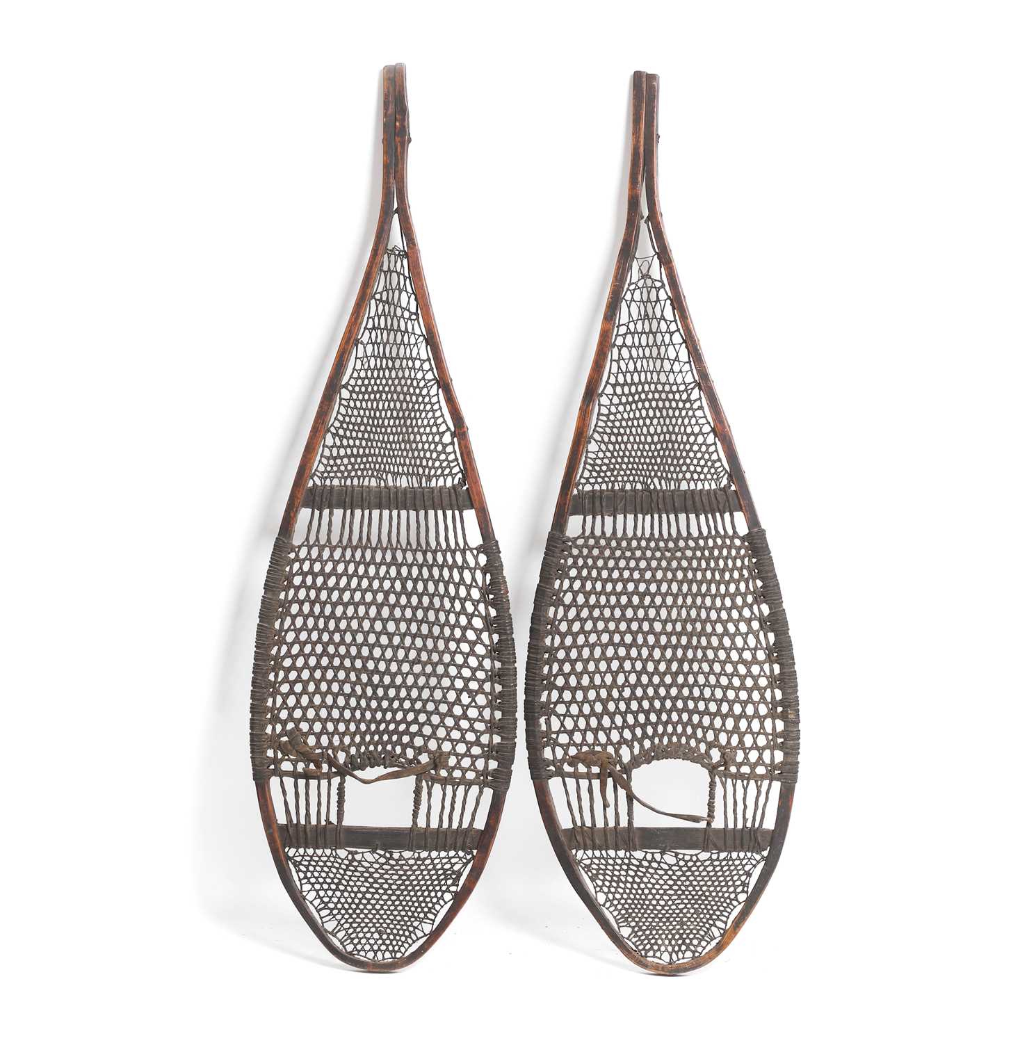 Lot 227 - A pair of ash and hide snowshoes,