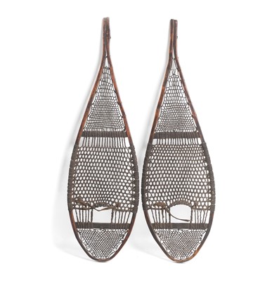 Lot 227 - A pair of ash and hide snowshoes