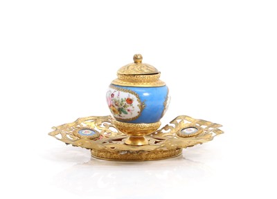 Lot 326 - A French porcelain and gilt metal inkwell