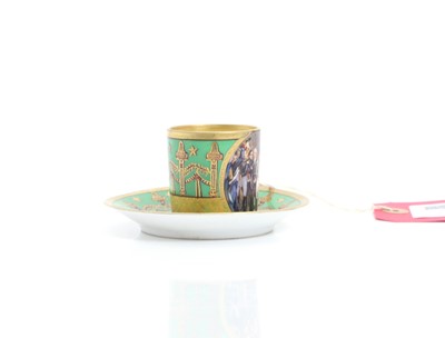 Lot 107 - A Sevres style porcelain "Napoleon á Fontainebleau" cabinet cup and saucer